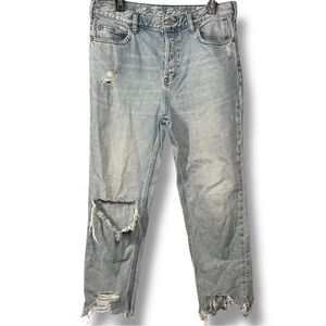 We The Free Mid Rise Straight Leg Distressed Raw Hem Button Fly Denim Size 29